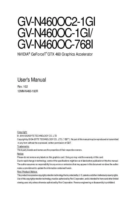 Mode d'emploi GIGABYTE GV-N460OC2-1GI