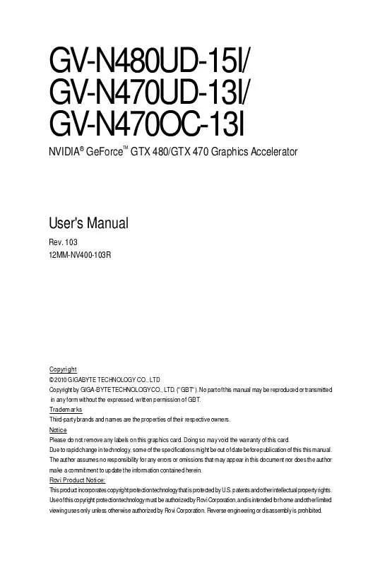 Mode d'emploi GIGABYTE GV-N480UD-15I
