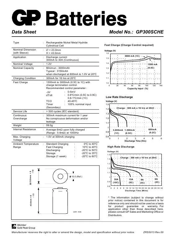 Mode d'emploi GP BATTERIES GP00SCHE