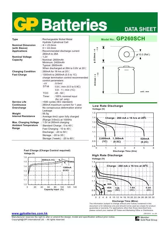 Mode d'emploi GP BATTERIES GP260SCH