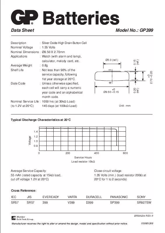 Mode d'emploi GP BATTERIES GP399