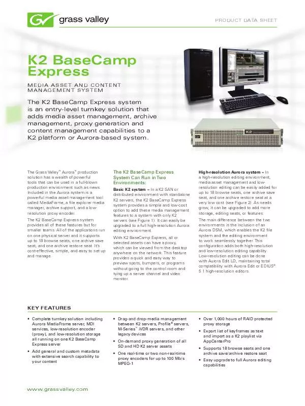 Mode d'emploi GRASS VALLEY K2 BASECAMP EXPRESS
