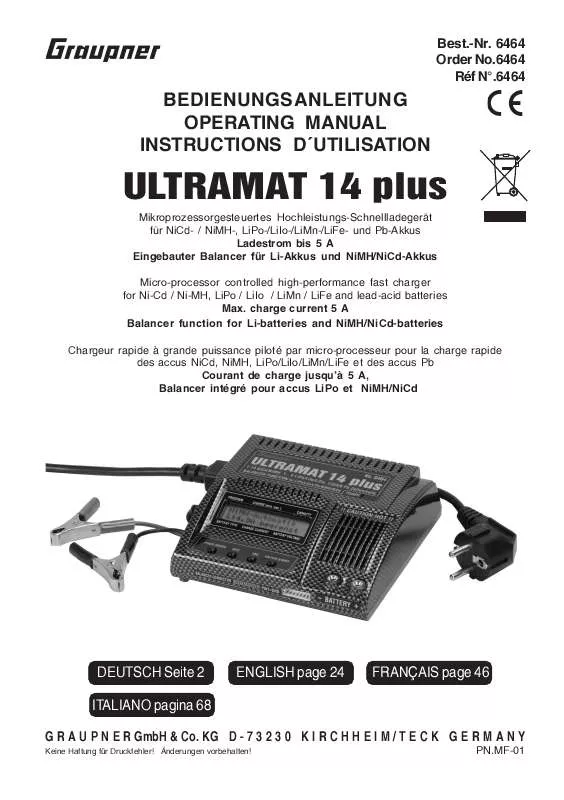 Mode d'emploi GRAUPNER ULTRAMAT 14 PLUS