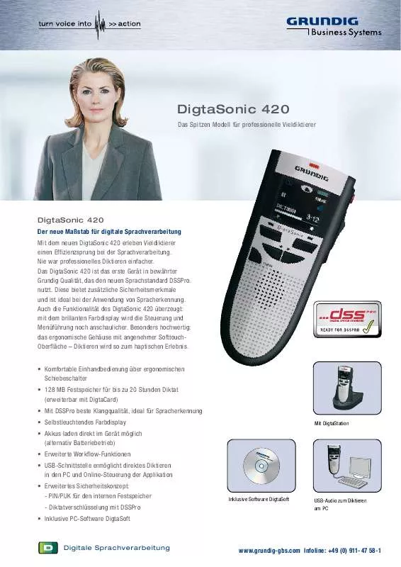 Mode d'emploi GRUNDIG DIGTASONIC 420