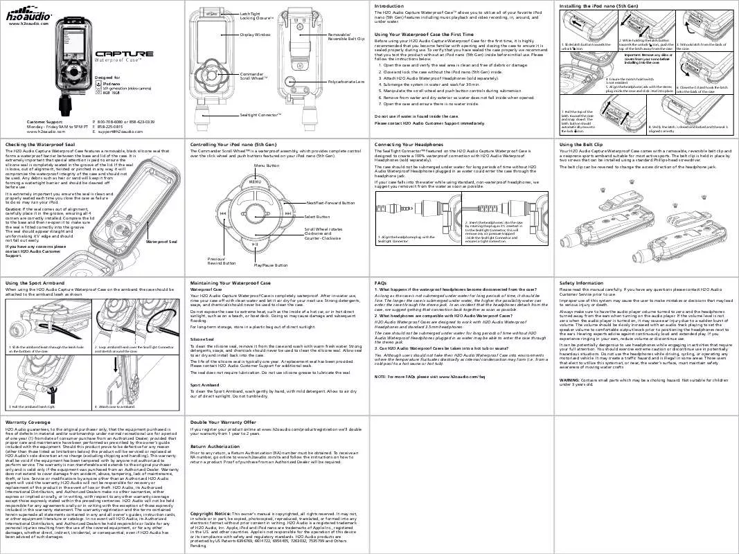 Mode d'emploi H2O AUDIO CAPTURE WATERPROOF CASE