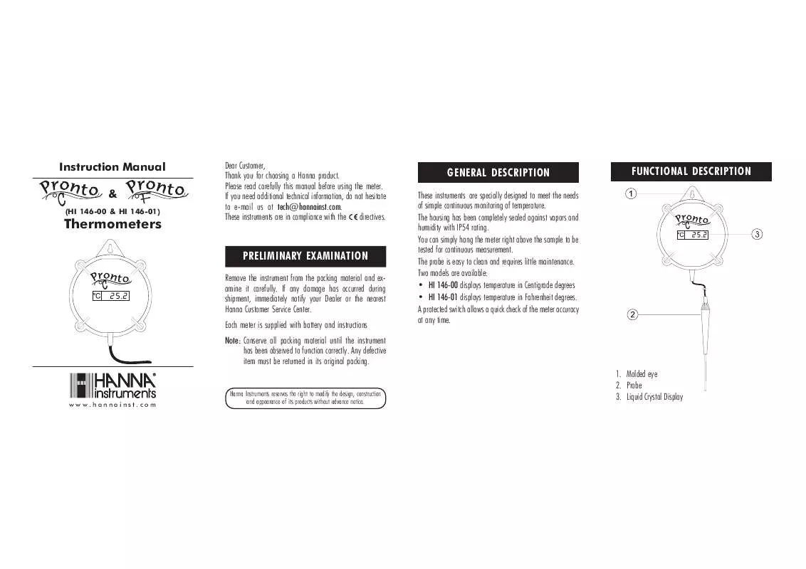 Mode d'emploi HANNA INSTRUMENTS HI 146-01