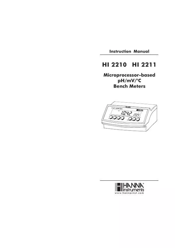 Mode d'emploi HANNA INSTRUMENTS HI 2210