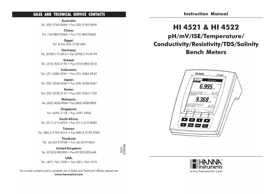 Mode d'emploi HANNA INSTRUMENTS HI 4521