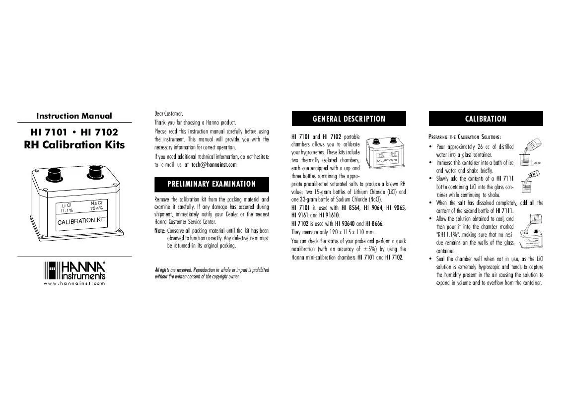 Mode d'emploi HANNA INSTRUMENTS HI 7002