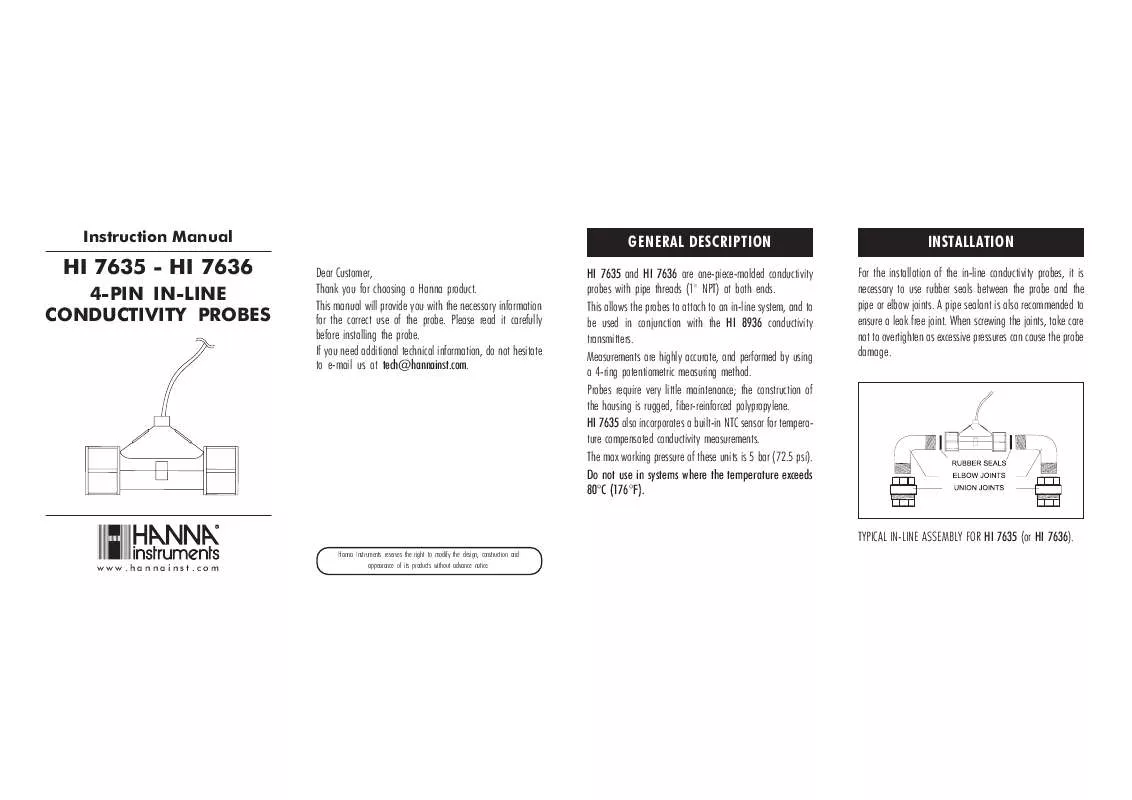 Mode d'emploi HANNA INSTRUMENTS HI 7635