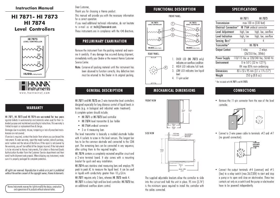 Mode d'emploi HANNA INSTRUMENTS HI 7873