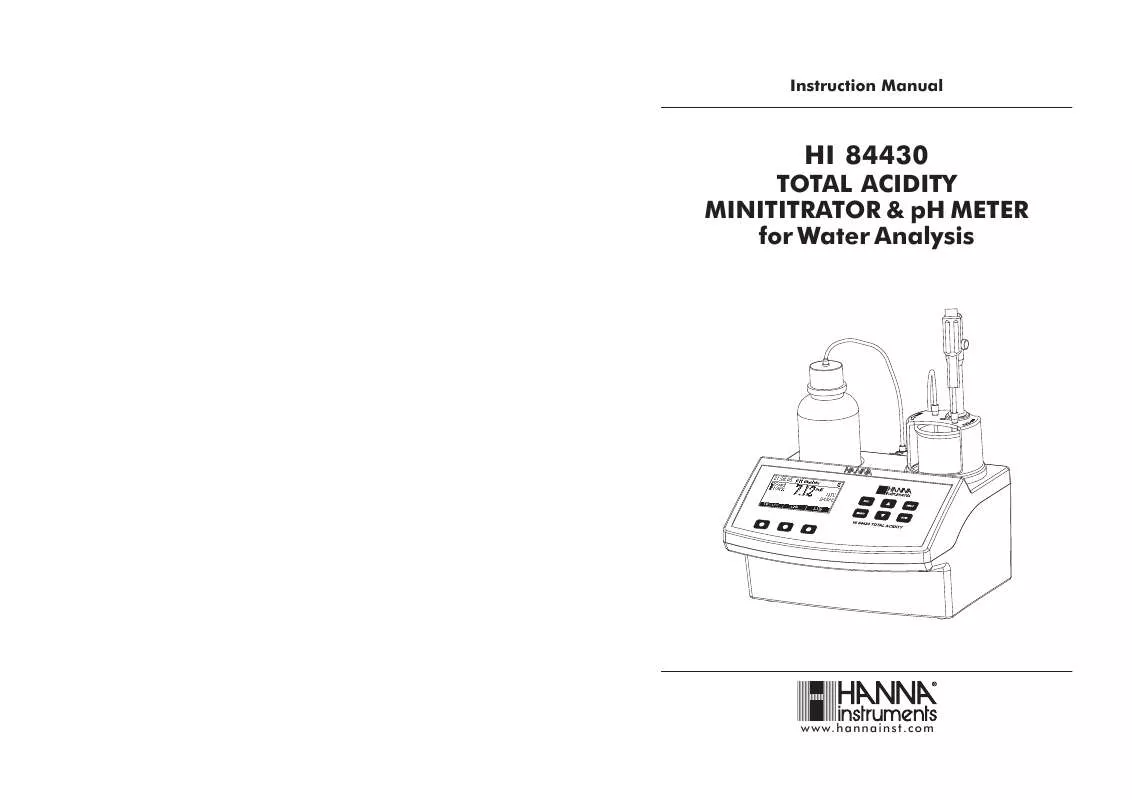 Mode d'emploi HANNA INSTRUMENTS HI 84430