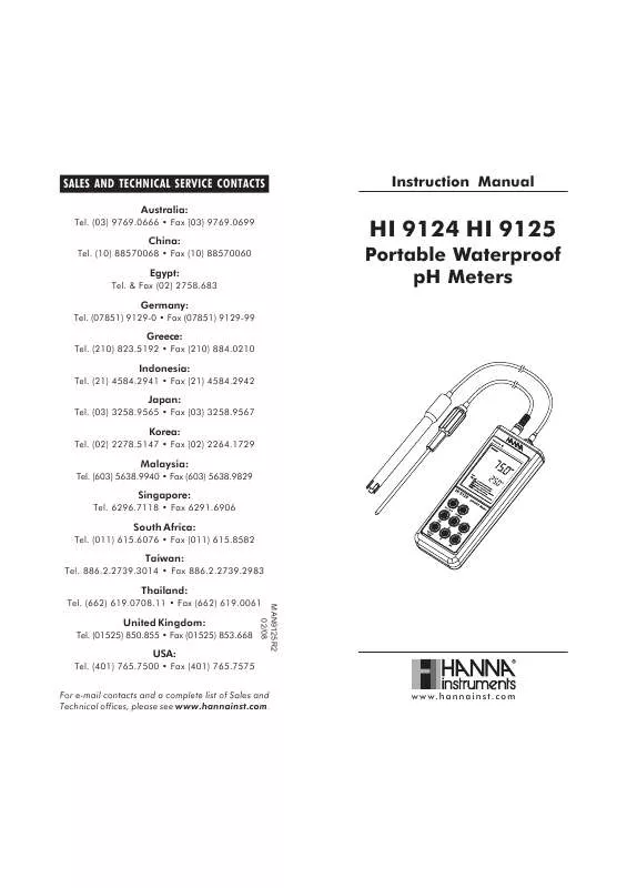 Mode d'emploi HANNA INSTRUMENTS HI 9125