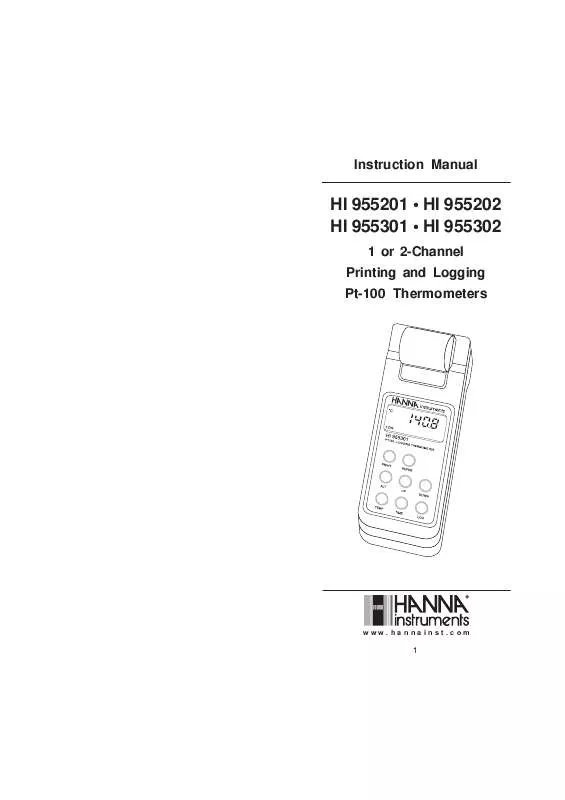 Mode d'emploi HANNA INSTRUMENTS HI 955202