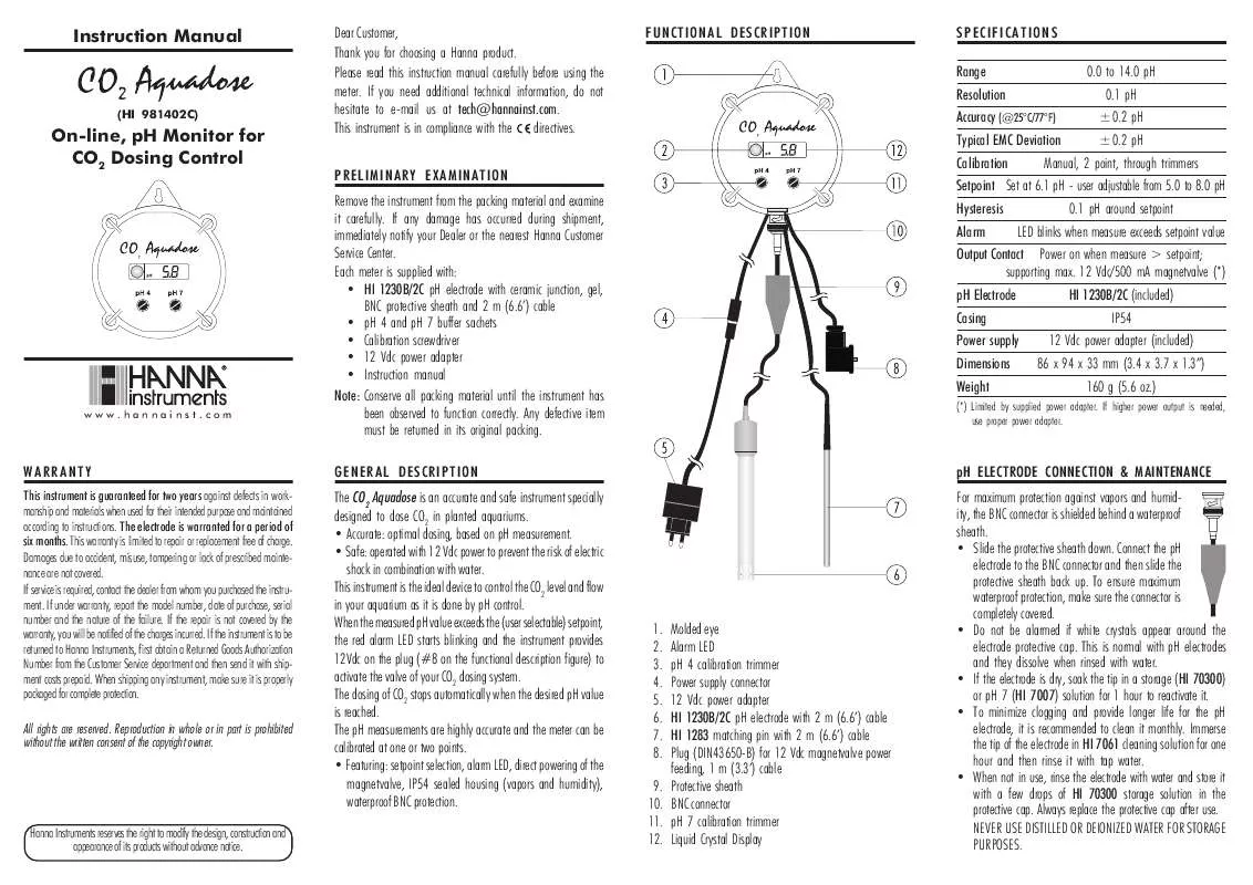 Mode d'emploi HANNA INSTRUMENTS HI 981402C