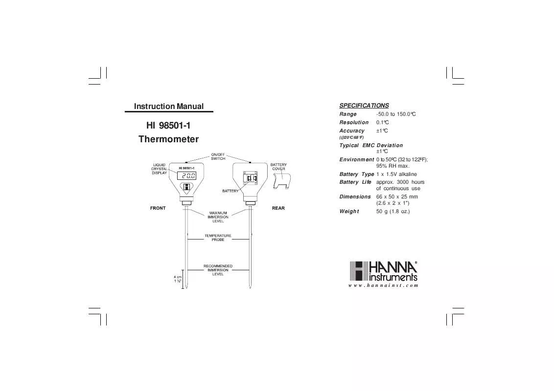 Mode d'emploi HANNA INSTRUMENTS HI 98501-1