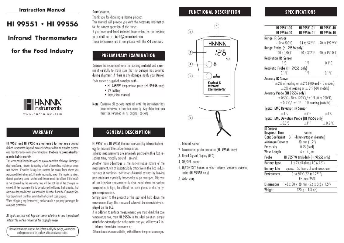 Mode d'emploi HANNA INSTRUMENTS HI 99556