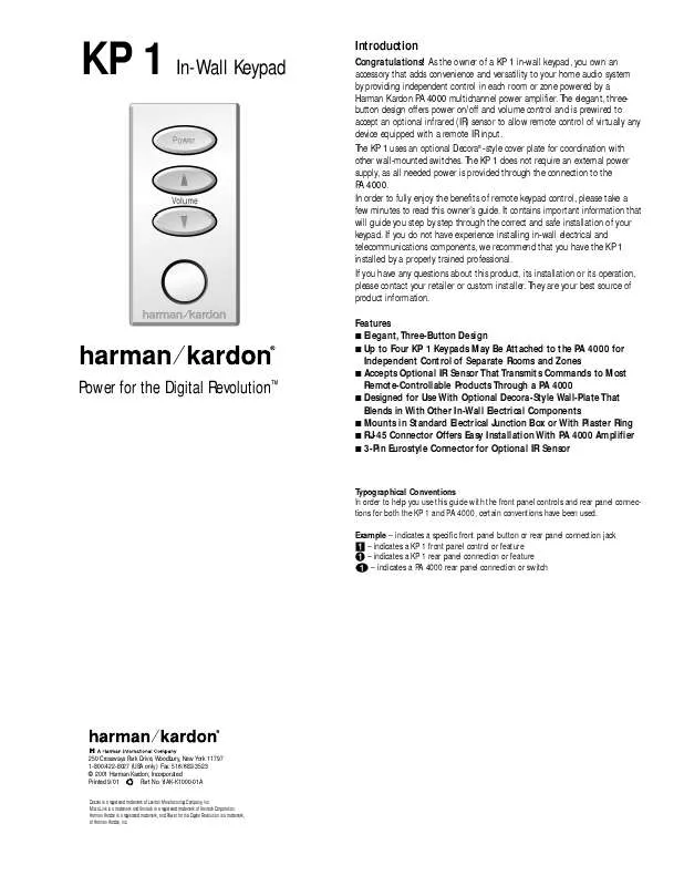 Mode d'emploi HARMAN KARDON KP 1