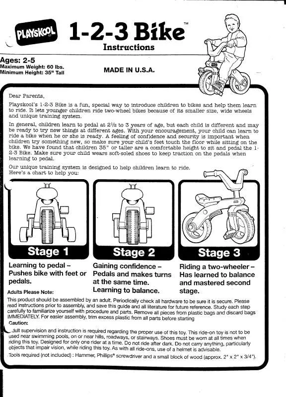 Mode d'emploi HASBRO 1-2-3 BIKE 1994