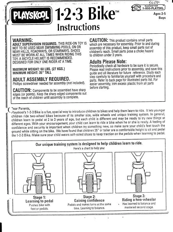 Mode d'emploi HASBRO 1-2-3 BIKE 1995 BOYS