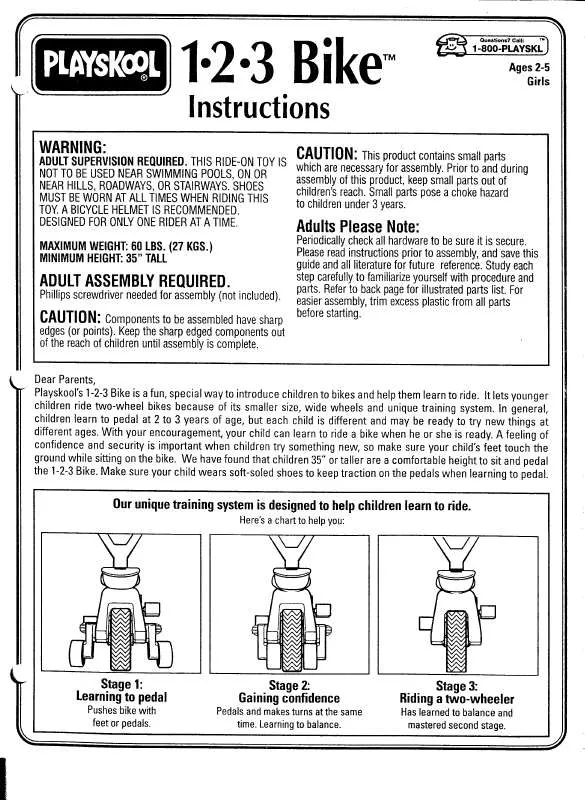 Mode d'emploi HASBRO 1-2-3 BIKE 1995 GIRLS