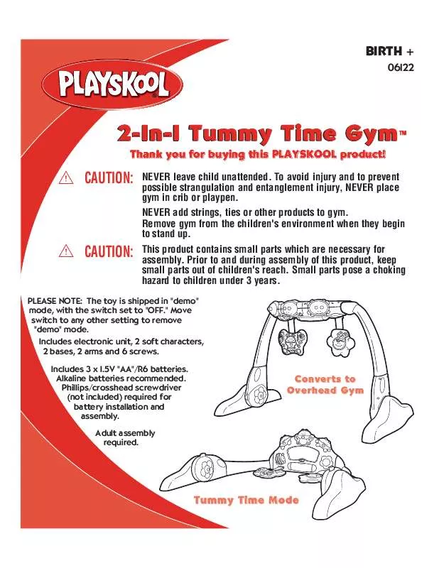 Mode d'emploi HASBRO 2 IN 1 TUMMY TIME GYM 2003