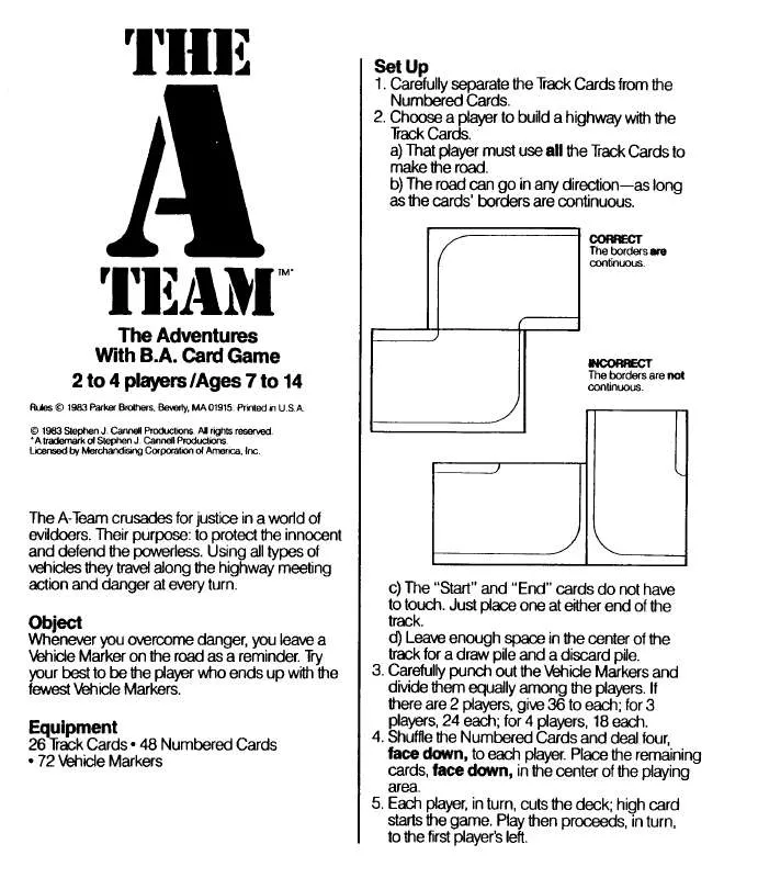 Mode d'emploi HASBRO A-TEAM ADVENTURES WITH B.A. CARD GAME