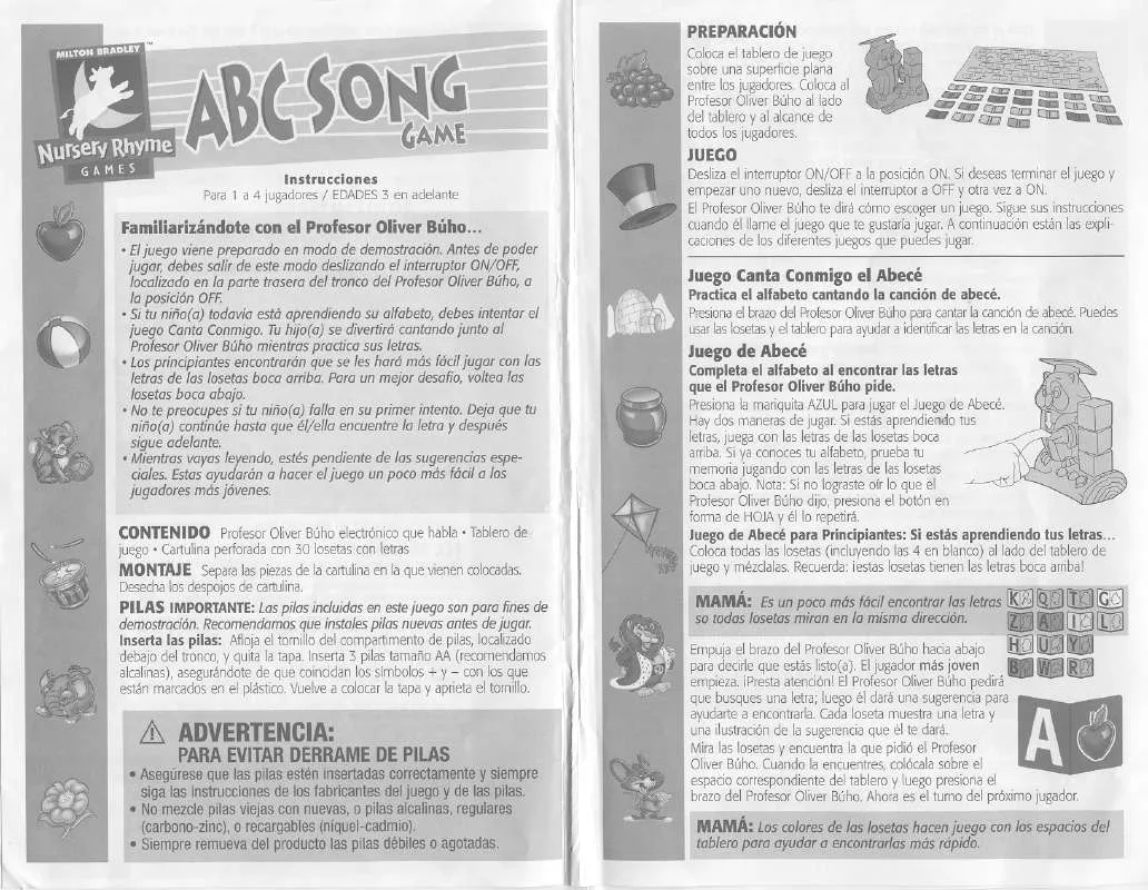 Mode d'emploi HASBRO ABC SONG GAME NURSERY RHYME GAMES SPANISH