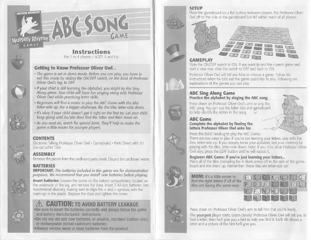 Mode d'emploi HASBRO ABC SONG GAME NURSERY RHYME GAMES