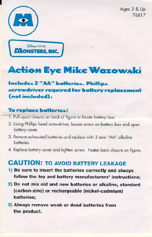 Mode d'emploi HASBRO ACTION EYE MIKE WASOWSKI-MONSTERS INC.