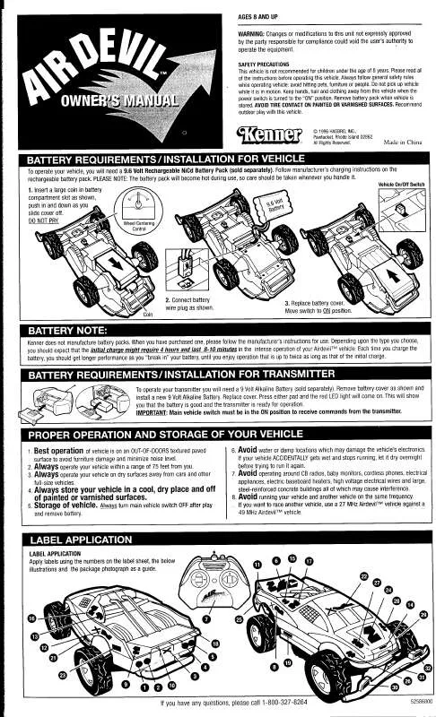 Mode d'emploi HASBRO AIR DEVIL VEHICLE