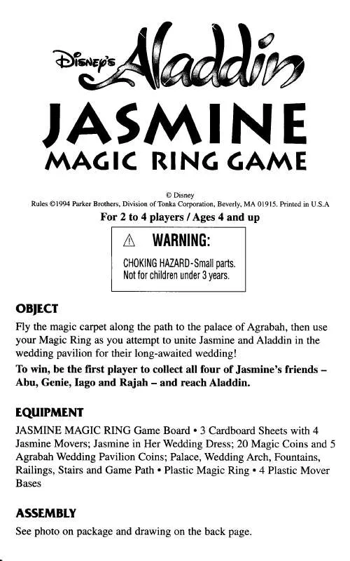 Mode d'emploi HASBRO ALADDIN JASMINE MAGIC RING