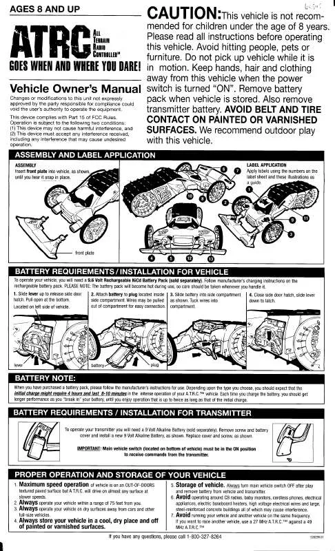 Mode d'emploi HASBRO ALL TERRAIN RADIO CONTROLLED VEHICLE