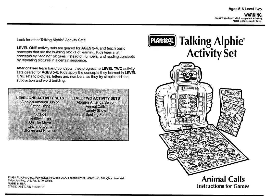 Mode d'emploi HASBRO ALPHIE ANIMAL CALLS