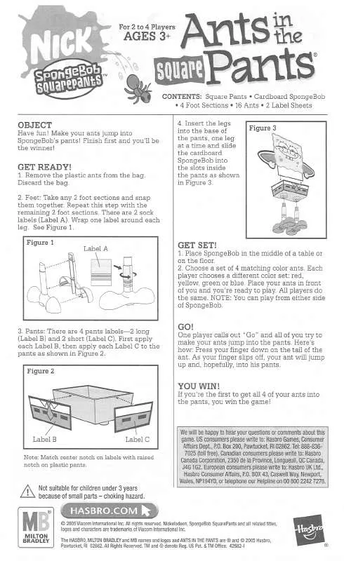 Mode d'emploi HASBRO ANTS IN THE PANTS SPONGEBOB