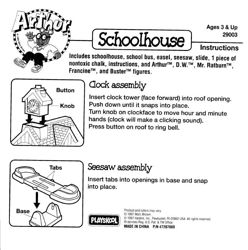 Mode d'emploi HASBRO ARTHUR SCHOOL HOUSE