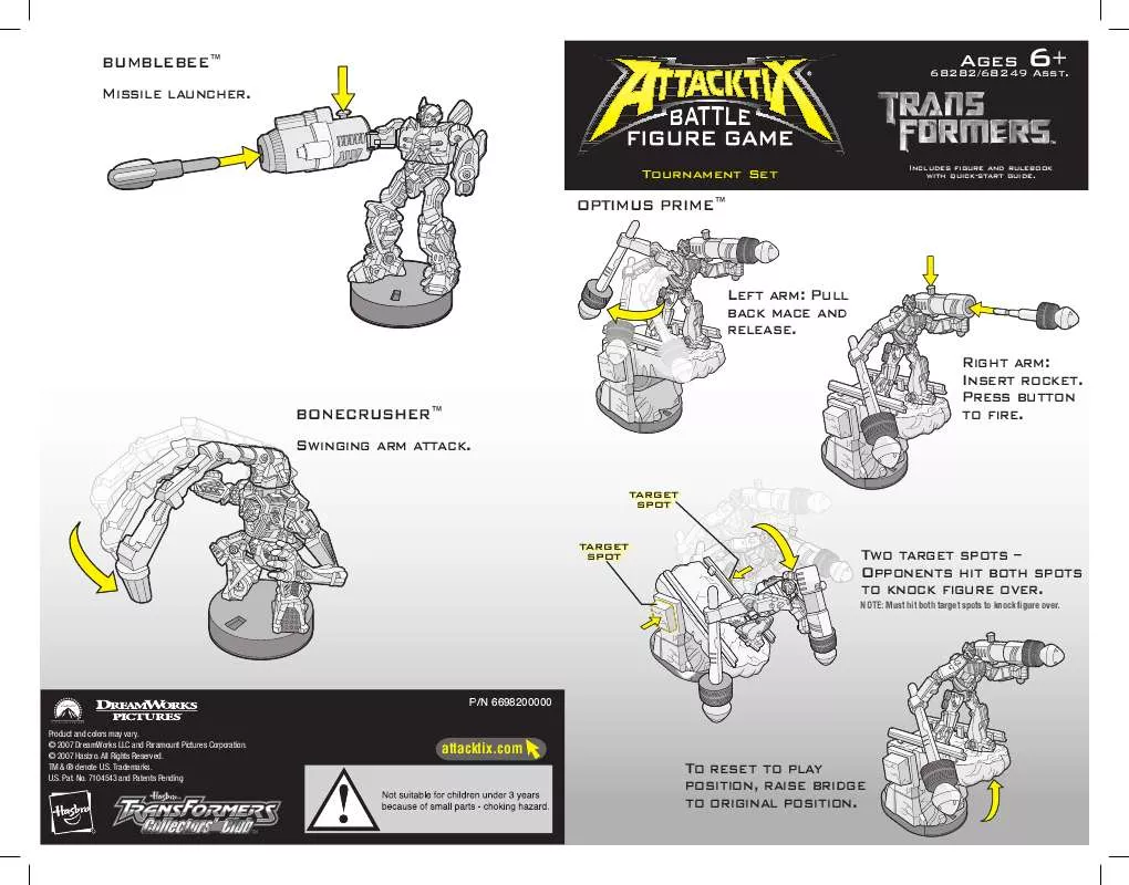 Mode d'emploi HASBRO ATTACKTIX BATTLE FIGURE GAME TRANSFORMERS TOURNAMENT SET