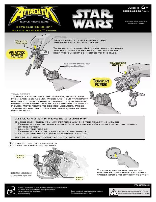 Mode d'emploi HASBRO ATTACKTIX STAR WARS REPUBLIC GUNSHIP BATTLE MASTERS