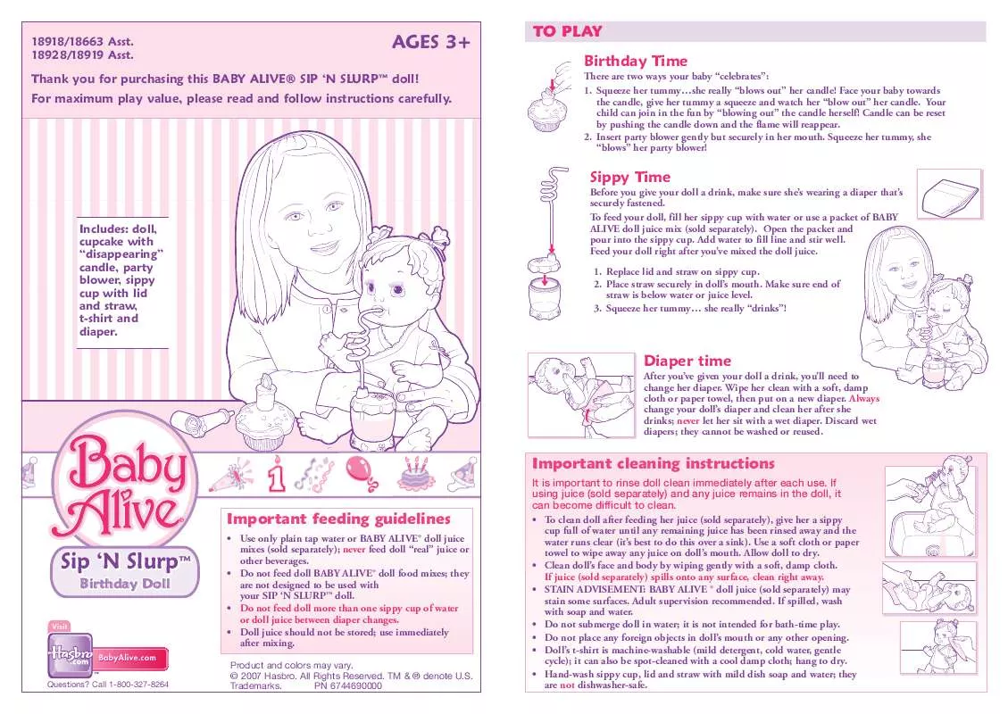 Mode d'emploi HASBRO BABY ALIVE SIP N SLURP BIRTHDAY DOLL