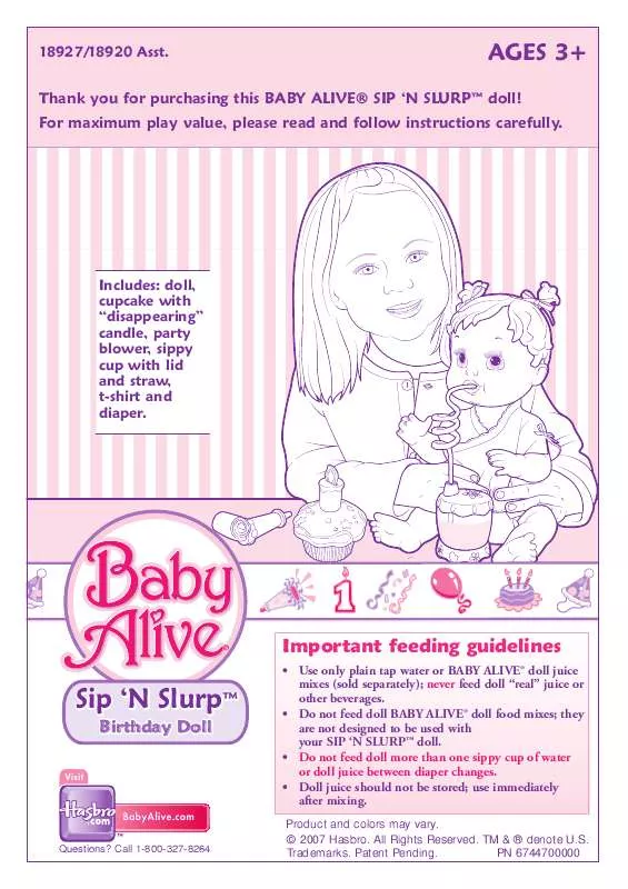 Mode d'emploi HASBRO BABY ALIVE SIP N SLURP BIRTHDAY DOLL001