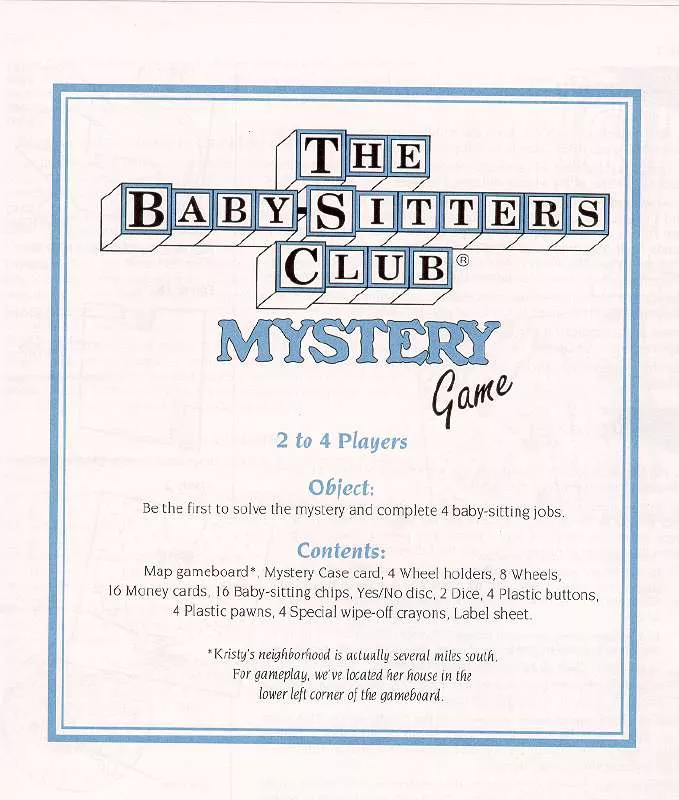 Mode d'emploi HASBRO BABYSITTERS CLUB MYSTERY