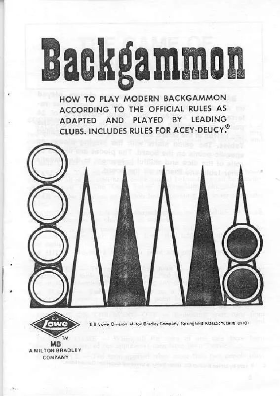 Mode d'emploi HASBRO BACKGAMMON 1973