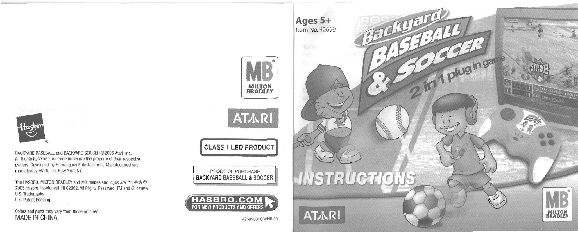 Mode d'emploi HASBRO BACKYARD BASEBALL 2 IN 1 PLUG IN GAME