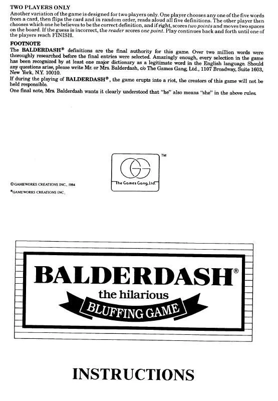 Mode d'emploi HASBRO BALDERDASH