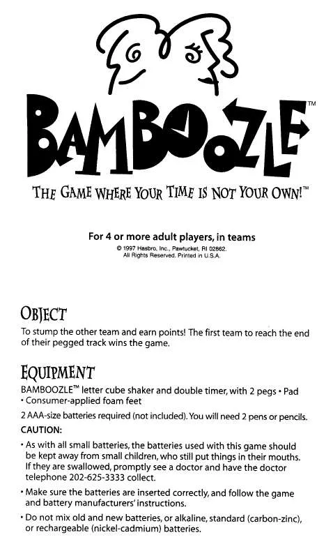 Mode d'emploi HASBRO BAMBOOZLE 1997