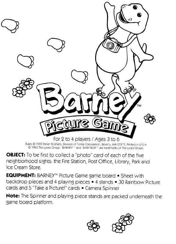 Mode d'emploi HASBRO BARNEY PICTURE GAME