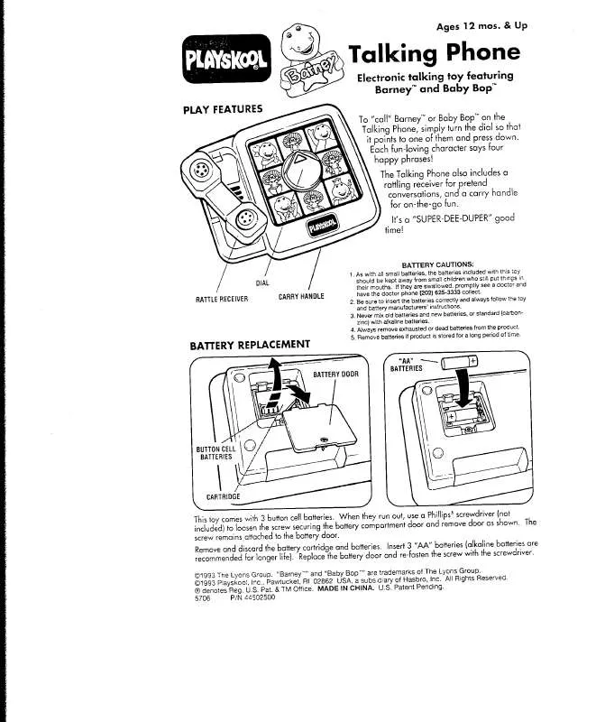 Mode d'emploi HASBRO BARNEY TALKING PHONE