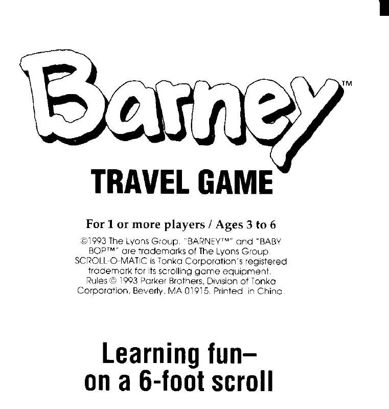 Mode d'emploi HASBRO BARNEY TRAVEL GAME