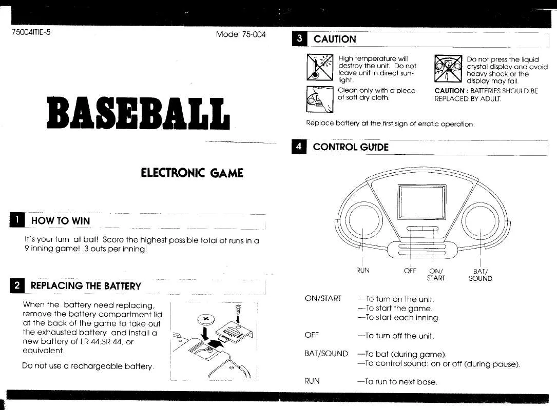 Mode d'emploi HASBRO BASEBALL ELECTRONIC GAME