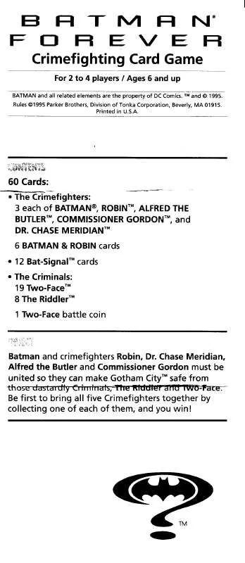 Mode d'emploi HASBRO BATMAN FOREVER CRIMEFIGHTING CARD GAME